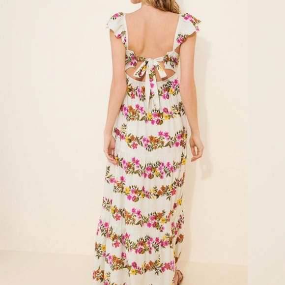 SAYLOR Ayame Flutter-Sleeve Smocked Tiered Maxi Dress Floral Nuuly New with tags - Picture 2 of 13